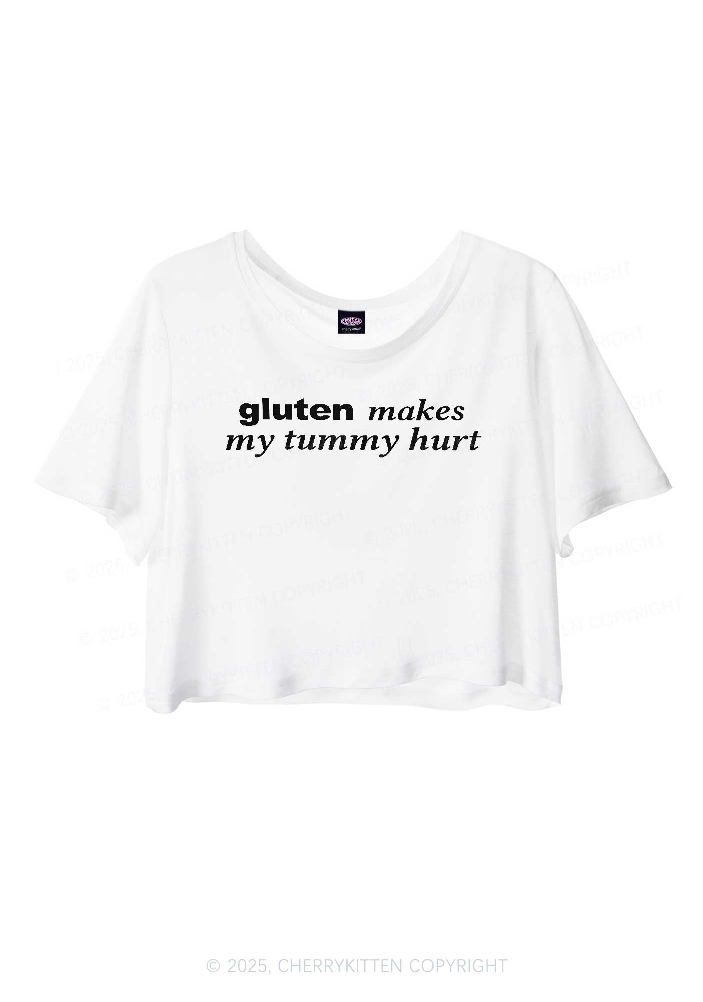 Gluten Makes Tummy Hurt Y2K Sheer Crop Tee Cherrykitten