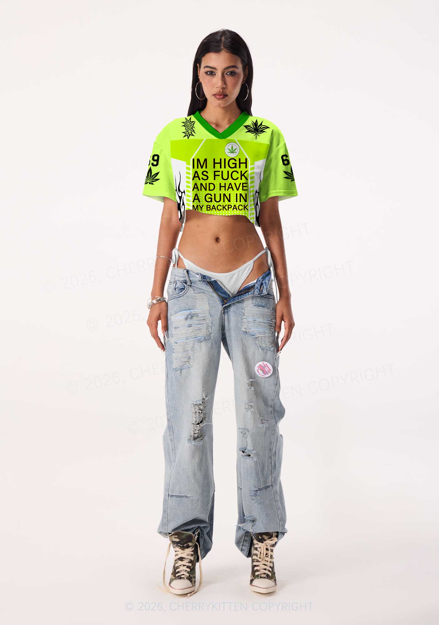 Im High Y2K Crop Sport Jersey Shirts Cherrykitten
