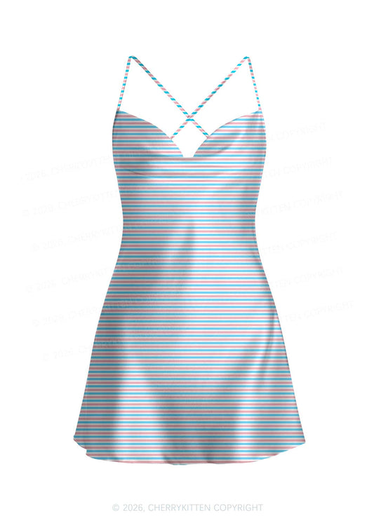 Trans Stripes Pride Y2K Print Satin Cowl Neck Slip Dress Cherrykitten