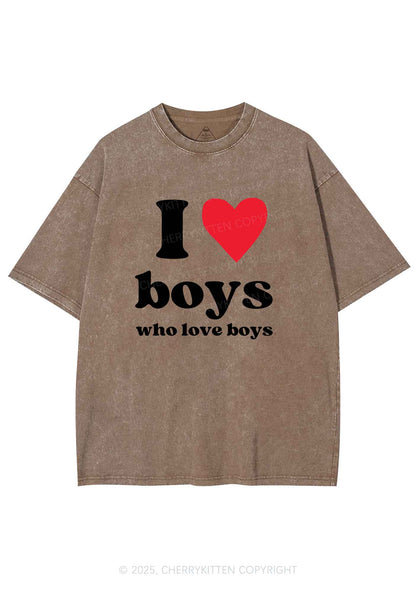 I Love Boys Pride Y2K Shirts Washed Tee Cherrykitten