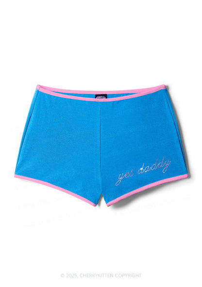 Rhinestone Pink Yes Daddy Y2K Booty Shorts Cherrykitten