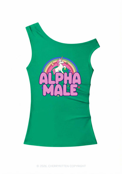 Rainbow Unicorn Alpha Male Y2K Off Shoulder Tank Top Cherrykitten