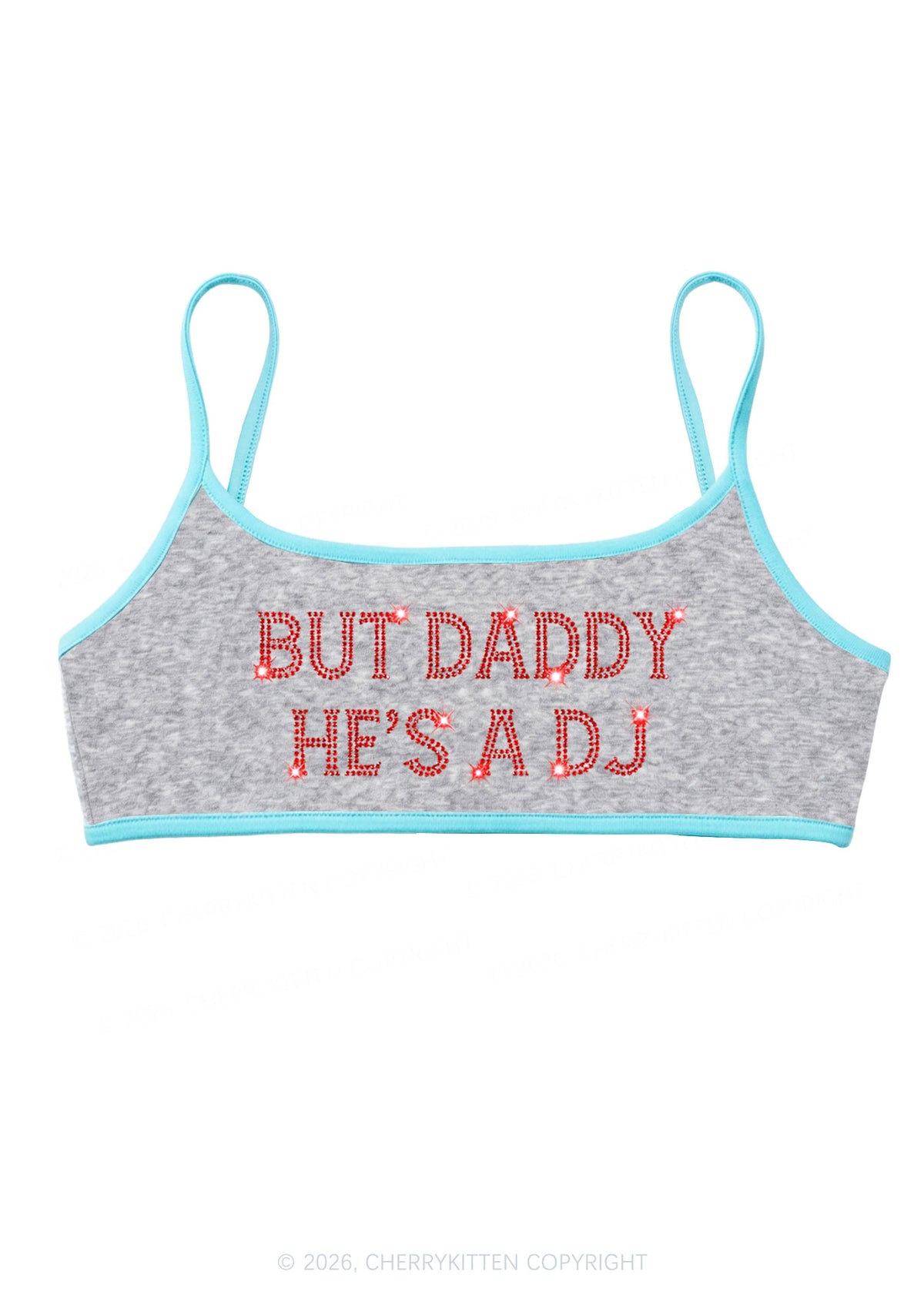Rhinestone But Daddy Hes A Dj Y2K Super Crop Cami Cherrykitten