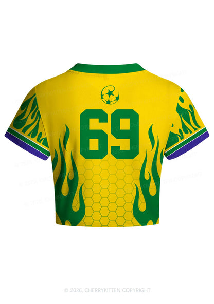 Custom Yellow Green Flame Y2K Crop Football Jersey Shirts Cherrykitten