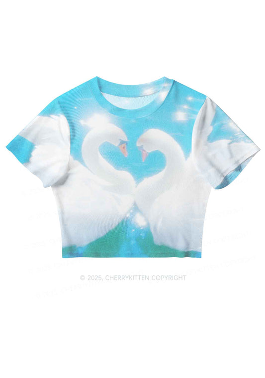 Swan Lovers Y2K Mesh Crop Top Cherrykitten