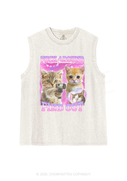 Fxxk Around Cats Y2K Washed Muscle Tank Cherrykitten