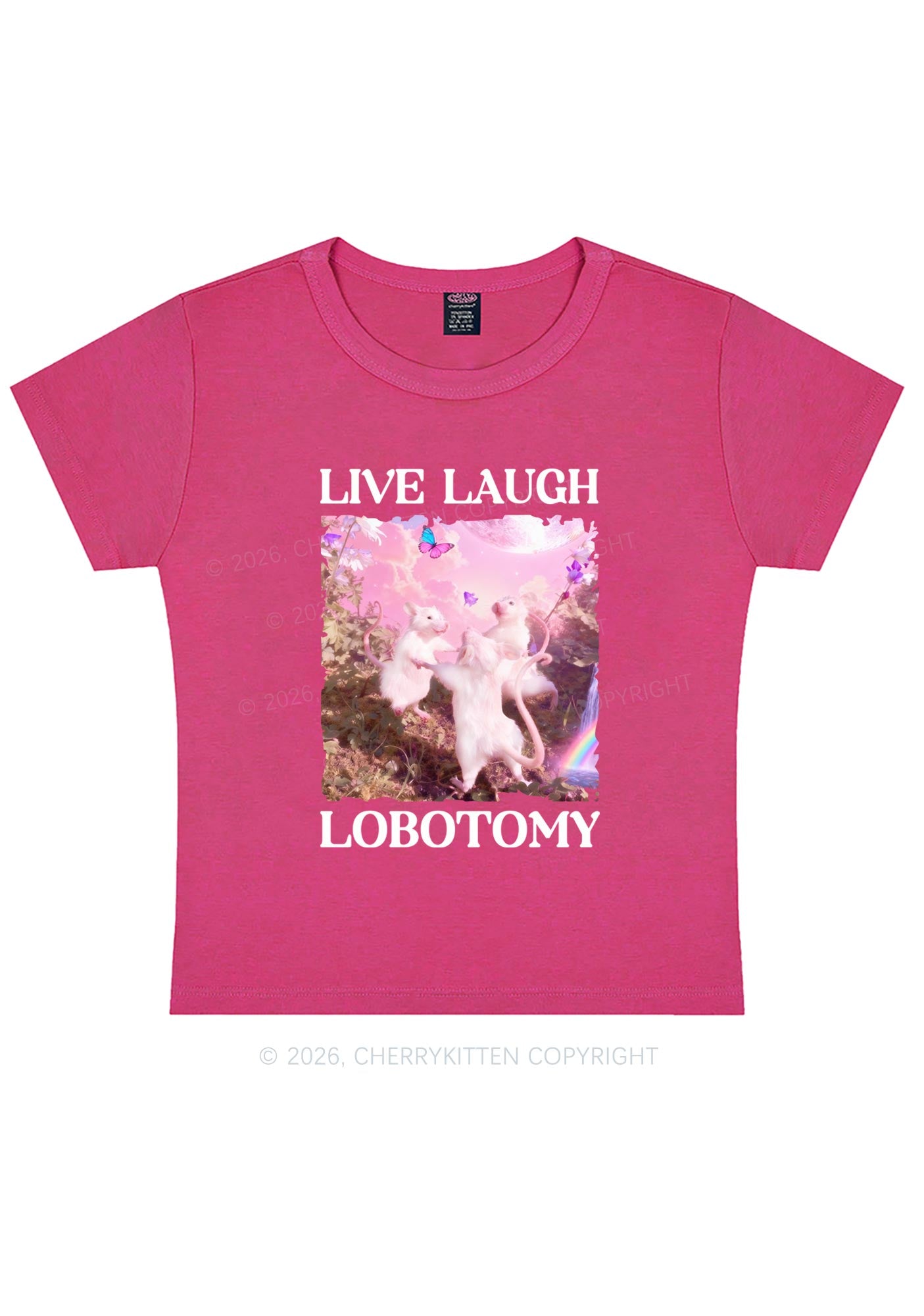 Live Laugh Lobotomy Rats Y2K Baby Tee Cherrykitten Art by OhStuffinell Taxidermy