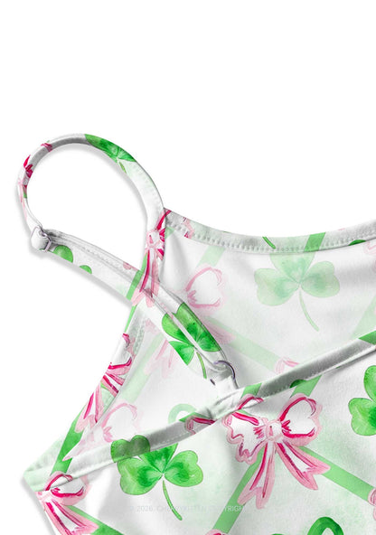 Shamrock Pink Bows St Patricks Y2K Print Slip Dress Cherrykitten