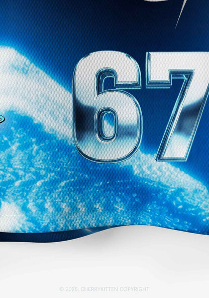 Blue Liquid Wave Househead Y2K Crop Sport Jersey Shirts Cherrykitten
