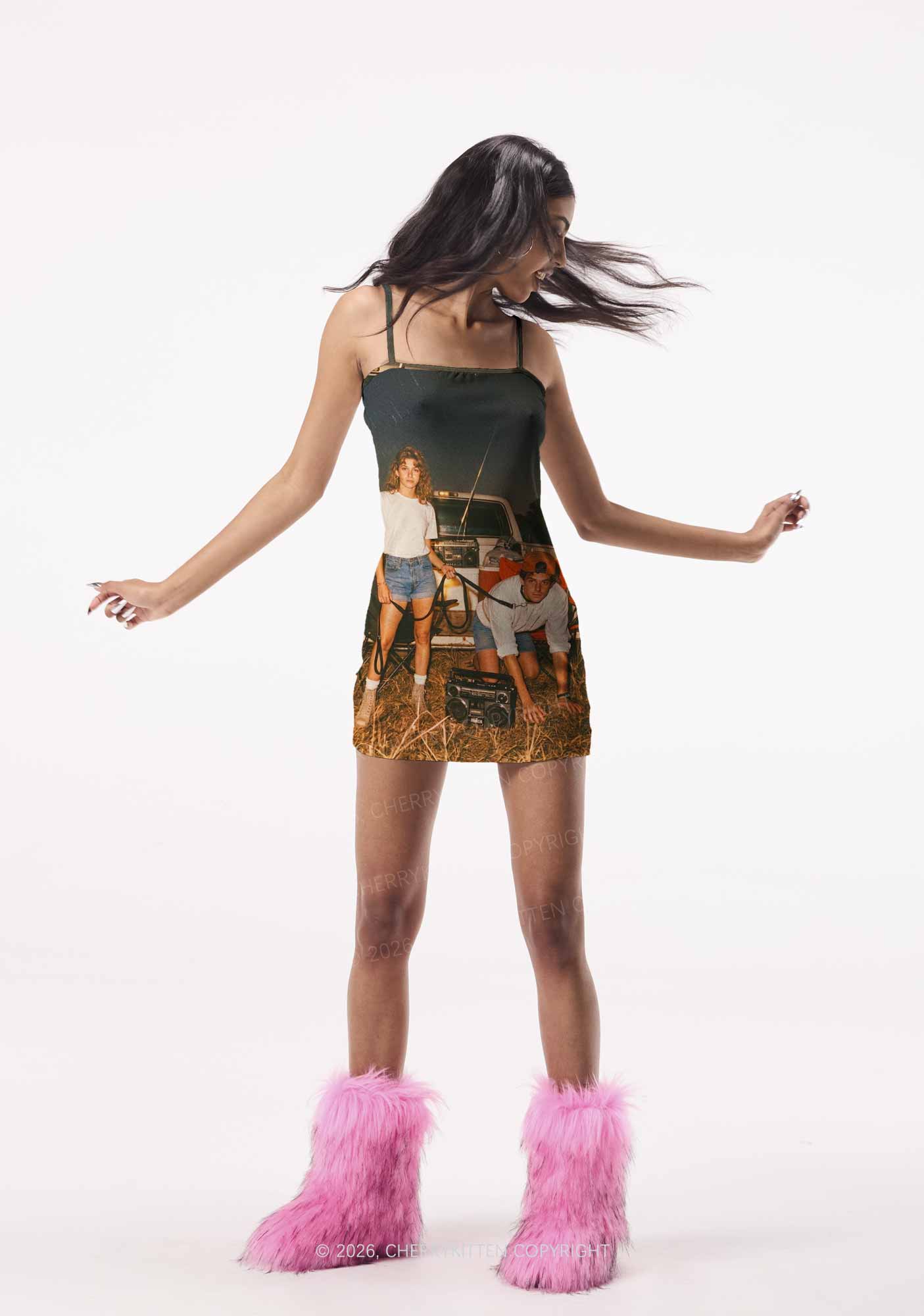 Outdoor Pet Boy Y2K Print Slip Dress Cherrykitten