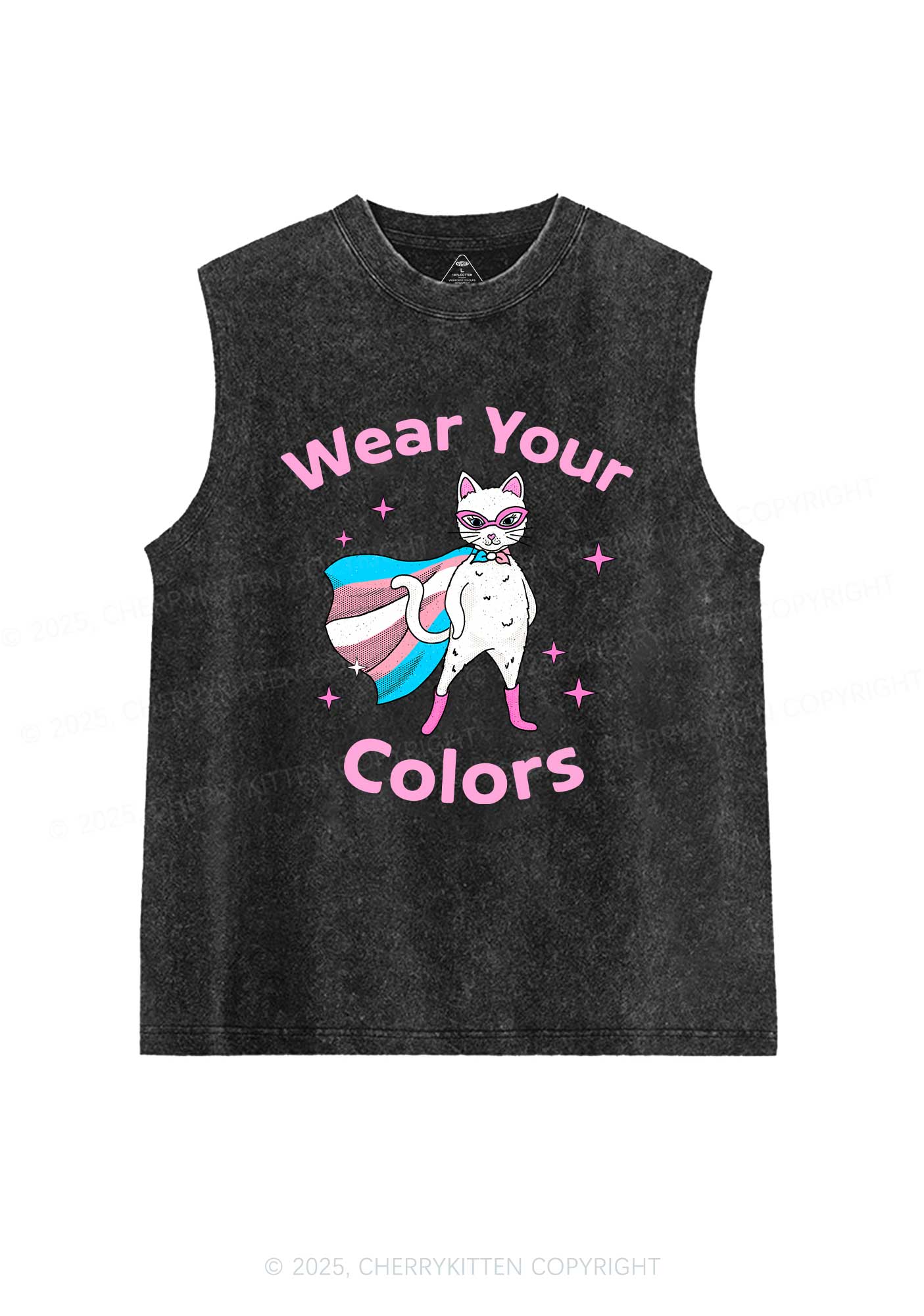 Transgender Flag Cat Pride Y2K Washed Muscle Tank Cherrykitten