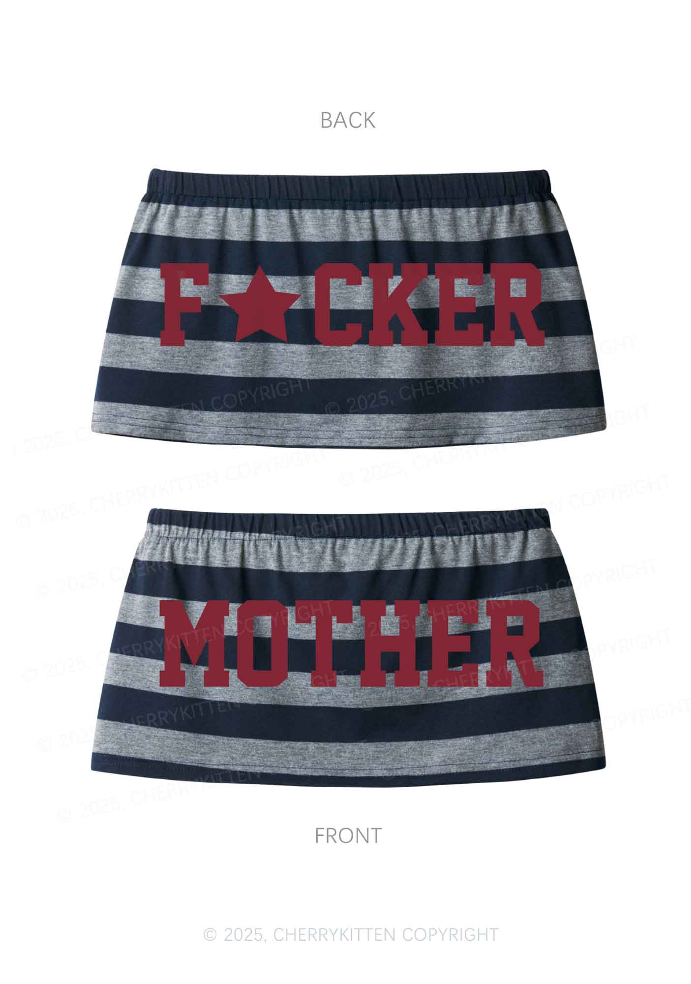 Motherfxcker Two Sides Y2K Navy Grey Striped Mini Skirt Cherrykitten
