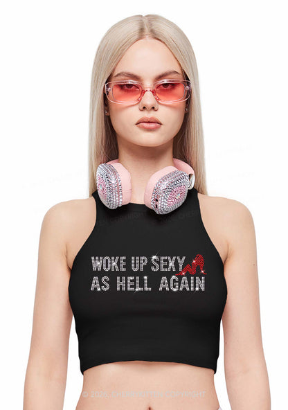 Rhinestone Woke Up Sexy Y2K Crop Tank Top Cherrykitten