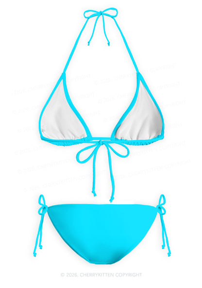 Sky Blue Plain Y2K Print Bikini Set Cherrykitten
