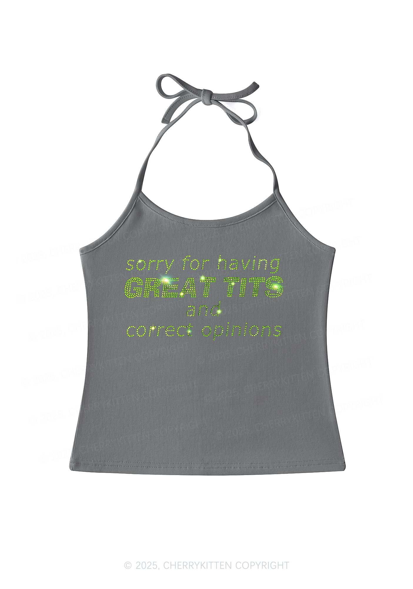 Rhinestone Sorry For Having Correct Opinions Y2K Halter Neck Cami Cherrykitten