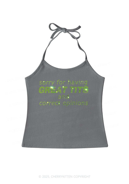 Rhinestone Sorry For Having Correct Opinions Y2K Halter Neck Cami Cherrykitten