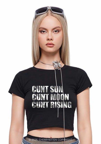 Cxxt Sun Moon Rising Silver Foil Printed Y2K Baby Tee Cherrykitten