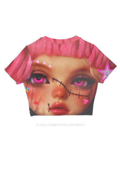 Pink Doll Y2K Mesh Crop Top Cherrykitten