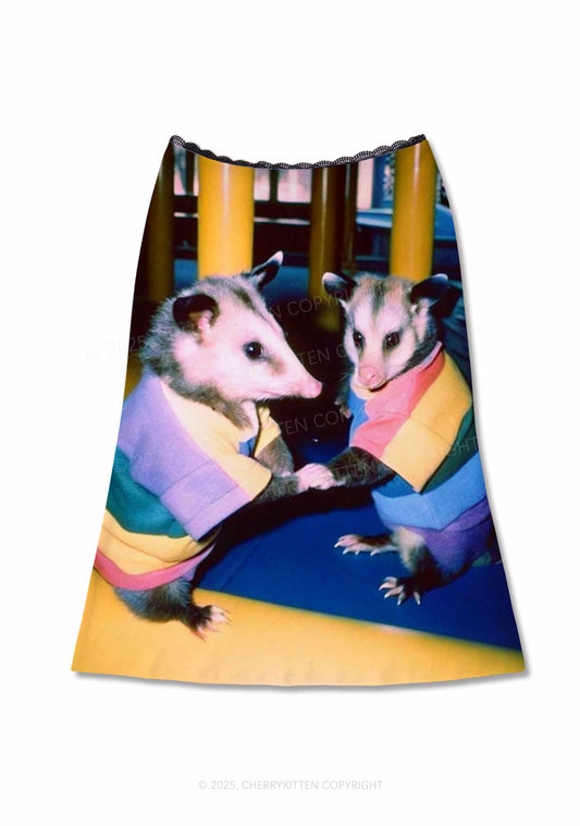 Gay Rats Pride Y2K Print Midi Skirt Cherrykitten