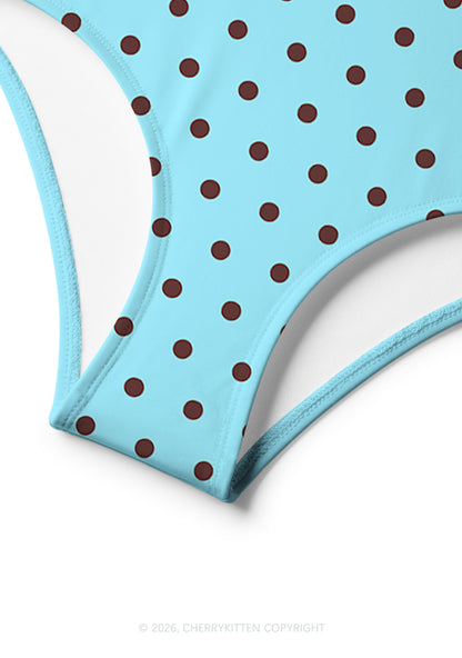 Brown Dots On Blue Y2K Print Bikini Set Cherrykitten