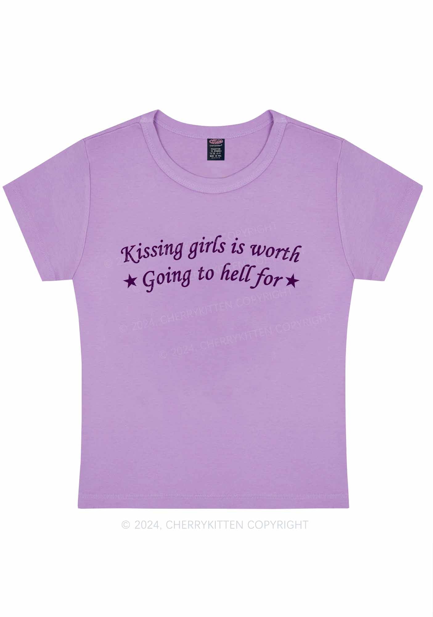 Kissing Girls is Worth Y2K Baby Tee Cherrykitten