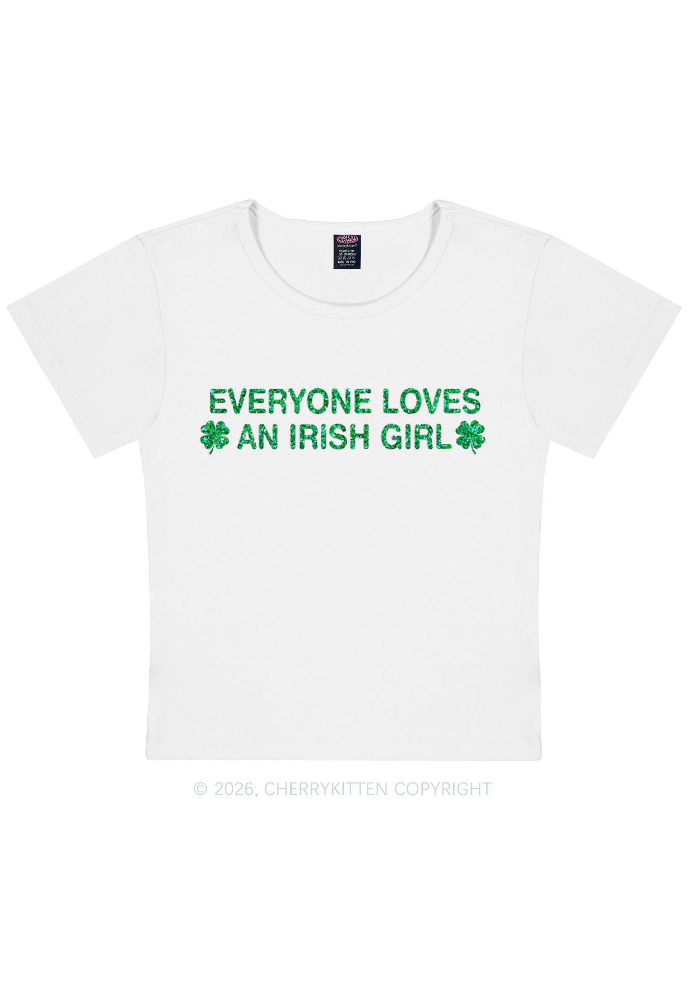 Glitter Everyone Loves Irish Girl St Patricks Y2K Baby Tee Cherrykitten