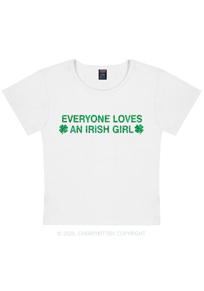 Glitter Everyone Loves Irish Girl St Patricks Y2K Baby Tee Cherrykitten
