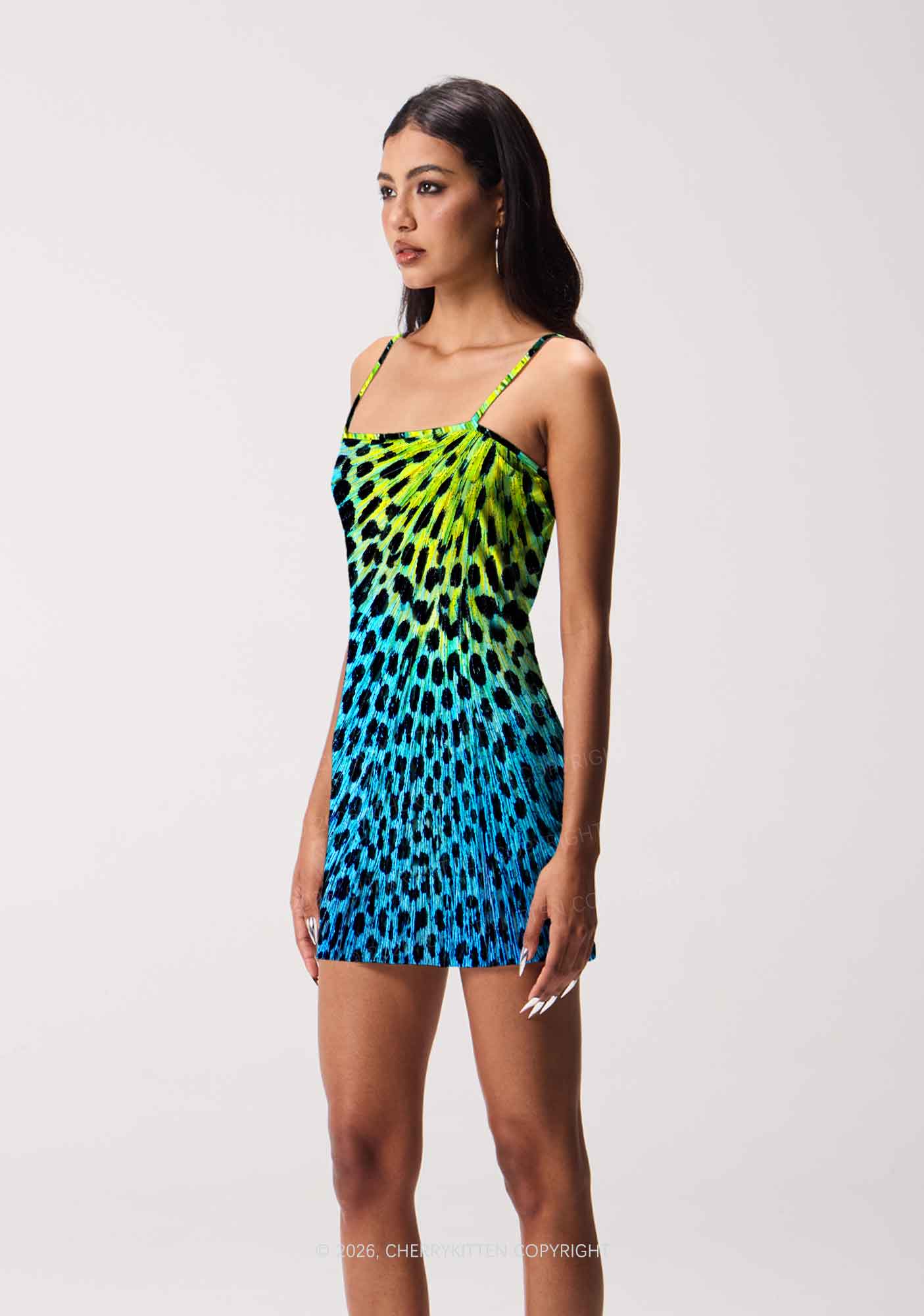 Peacock Feather Texture Y2K Print Slip Dress Cherrykitten