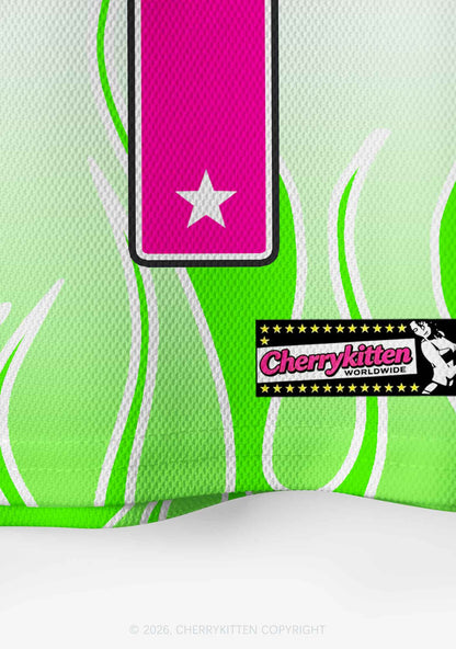 Pink Cxxt Green Flame Y2K Crop Sport Jersey Shirts Cherrykitten
