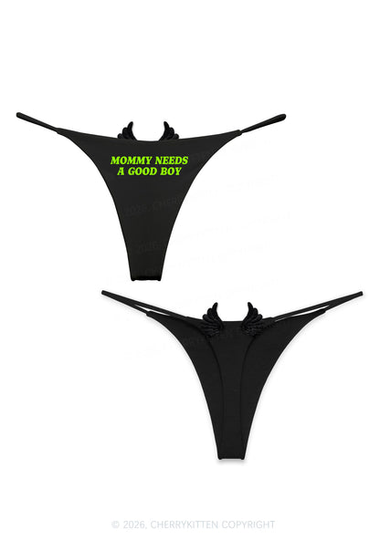 Mommy Needs A Good Boy Y2K Goth Angel Wings Bikini String Thong Cherrykitten
