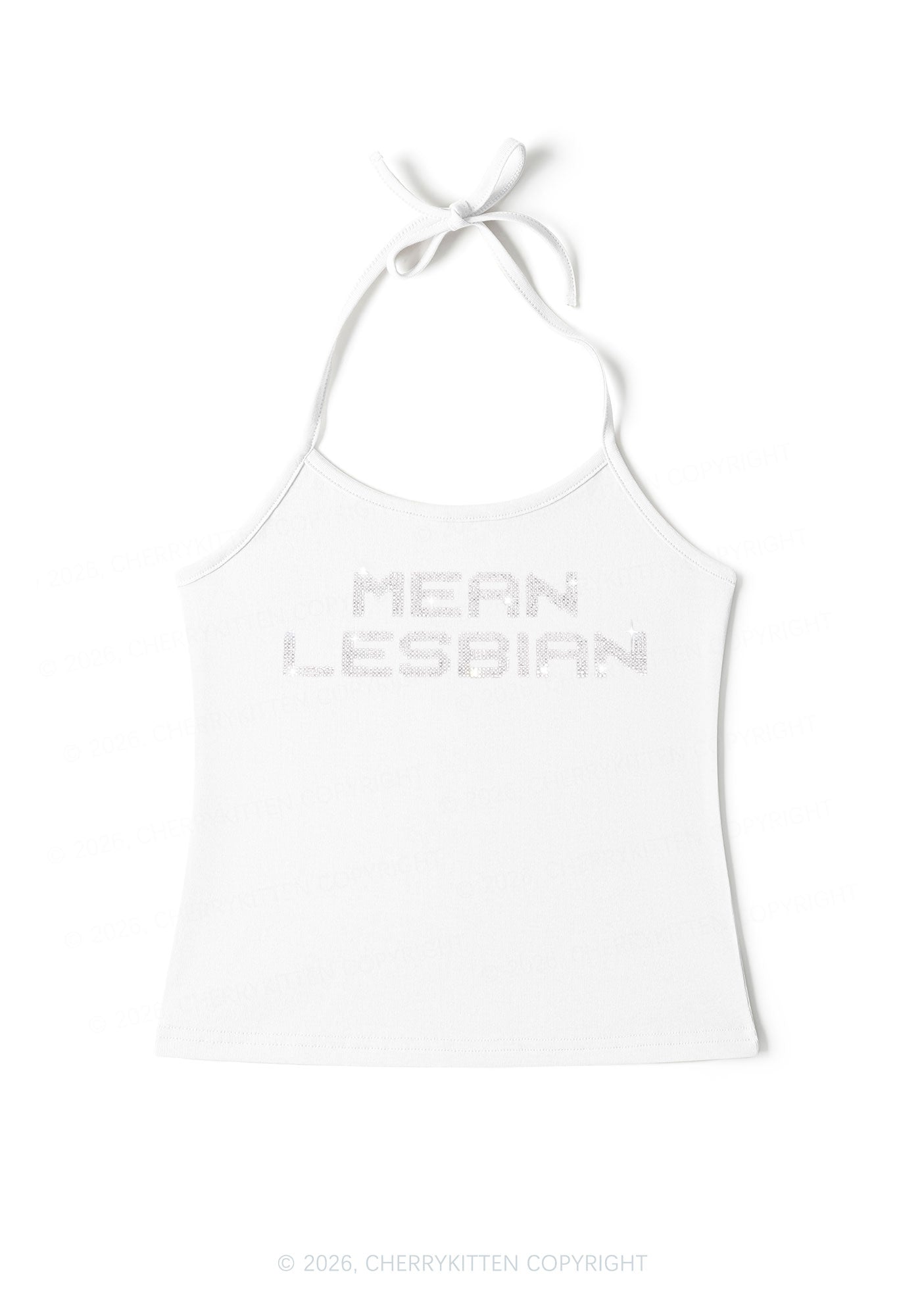 Rhinestone Mean Lesbian Pride Y2K Halter Neck Cami Cherrykitten