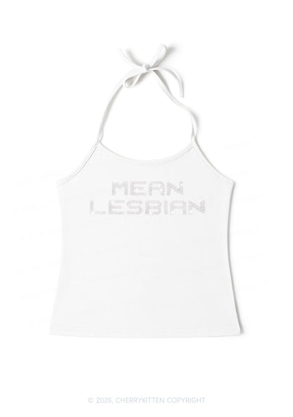 Rhinestone Mean Lesbian Pride Y2K Halter Neck Cami Cherrykitten