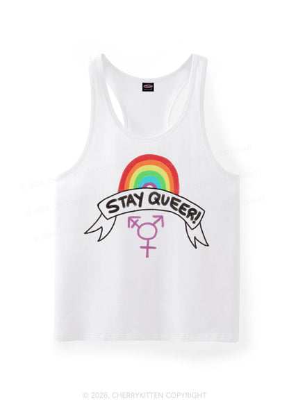 Stay Queer Pride Y2K Men Racerback Tank Top Cherrykitten