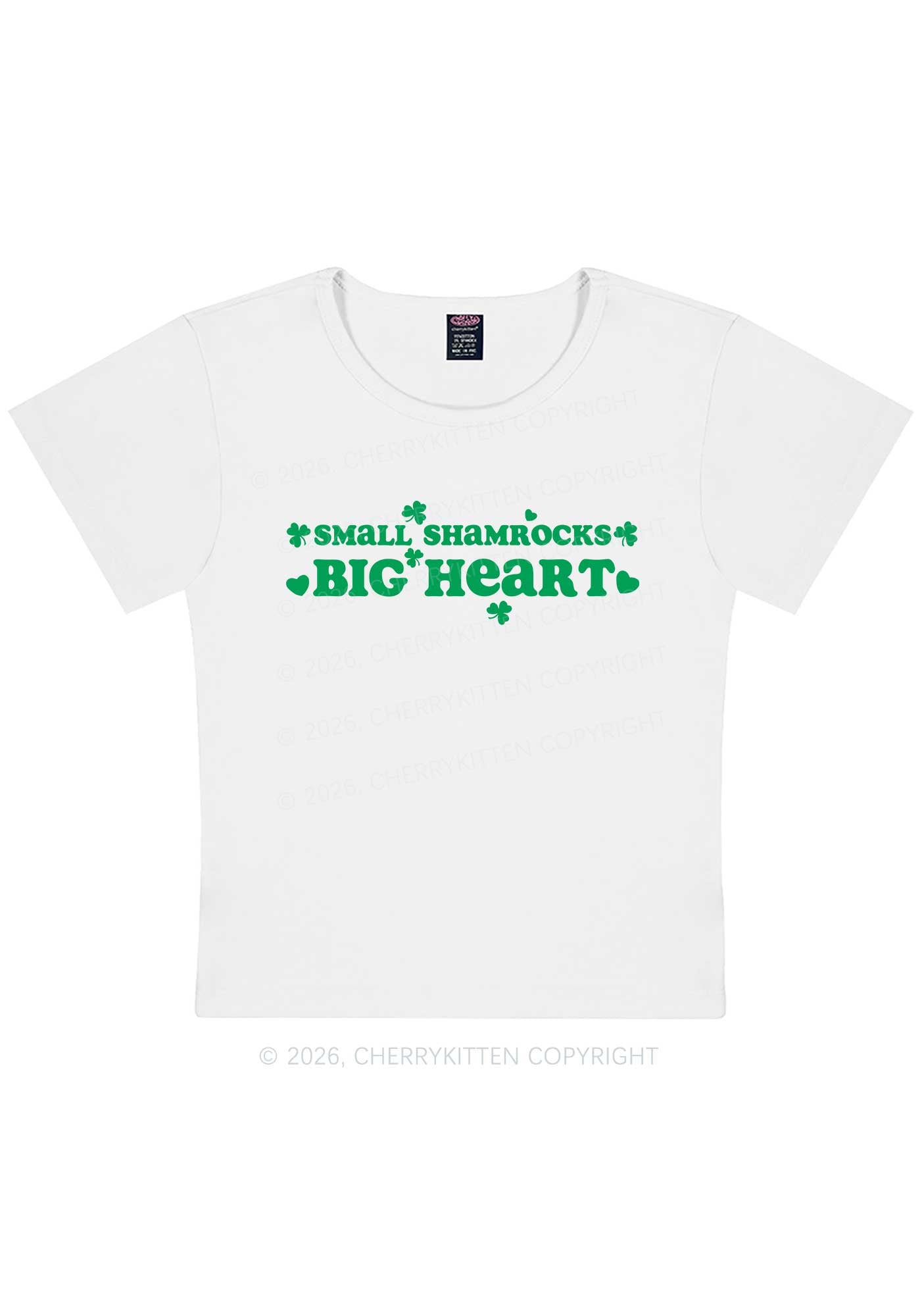 Small Shamrocks Big Heart St Patricks Y2K Baby Tee Cherrykitten