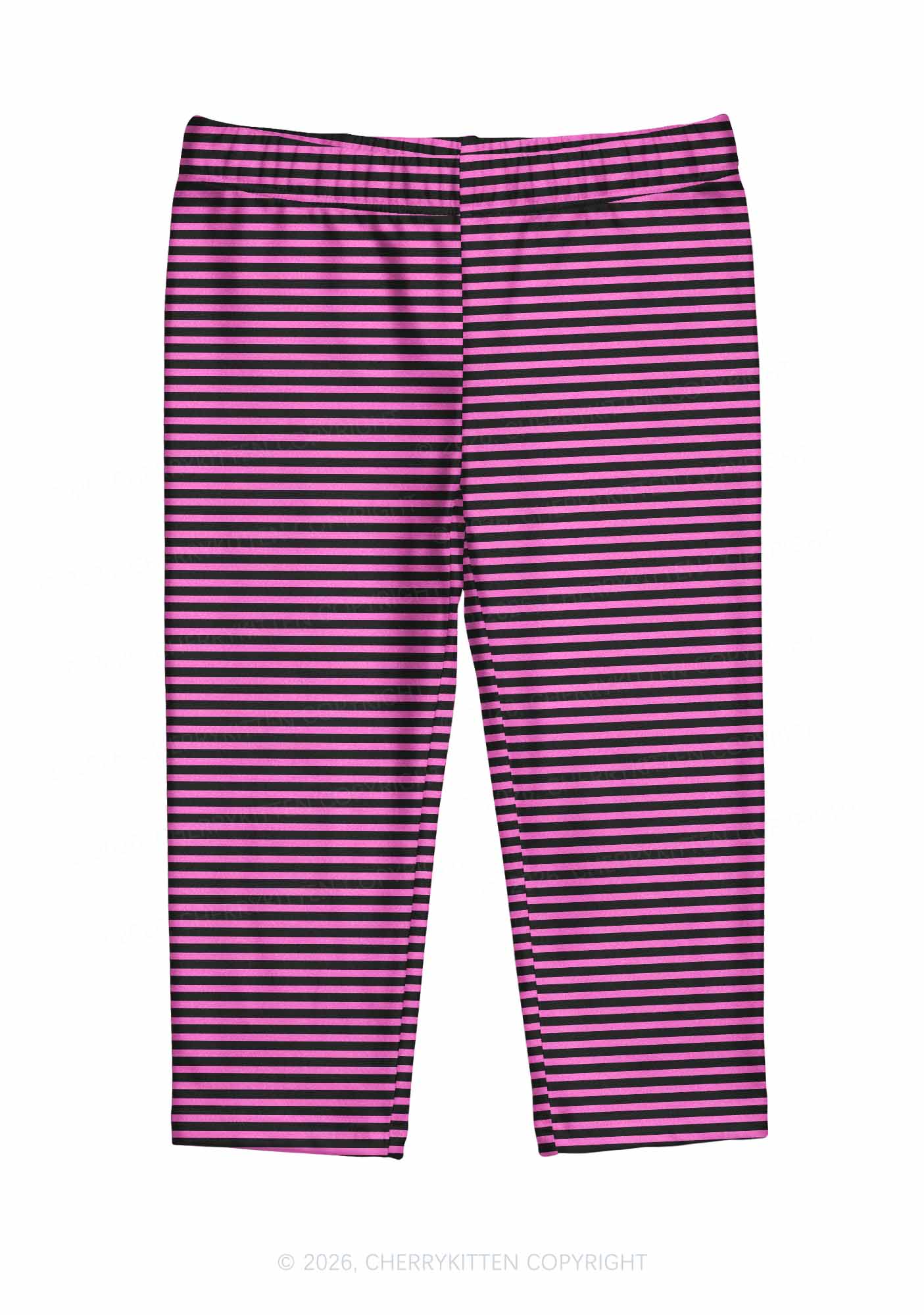 Pink And Black Stripes Y2K Print Capri Pants Cherrykitten