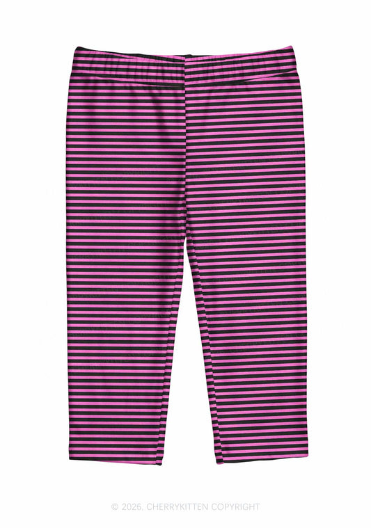 Pink And Black Stripes Y2K Print Capri Pants Cherrykitten