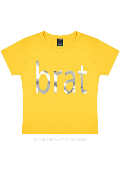 Brat Silver Foil Printed Y2K Baby Tee Cherrykitten