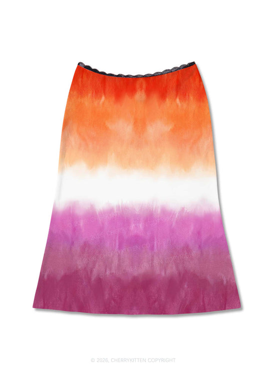 Lesbian Flag Pride Y2K Print Midi Skirt Cherrykitten