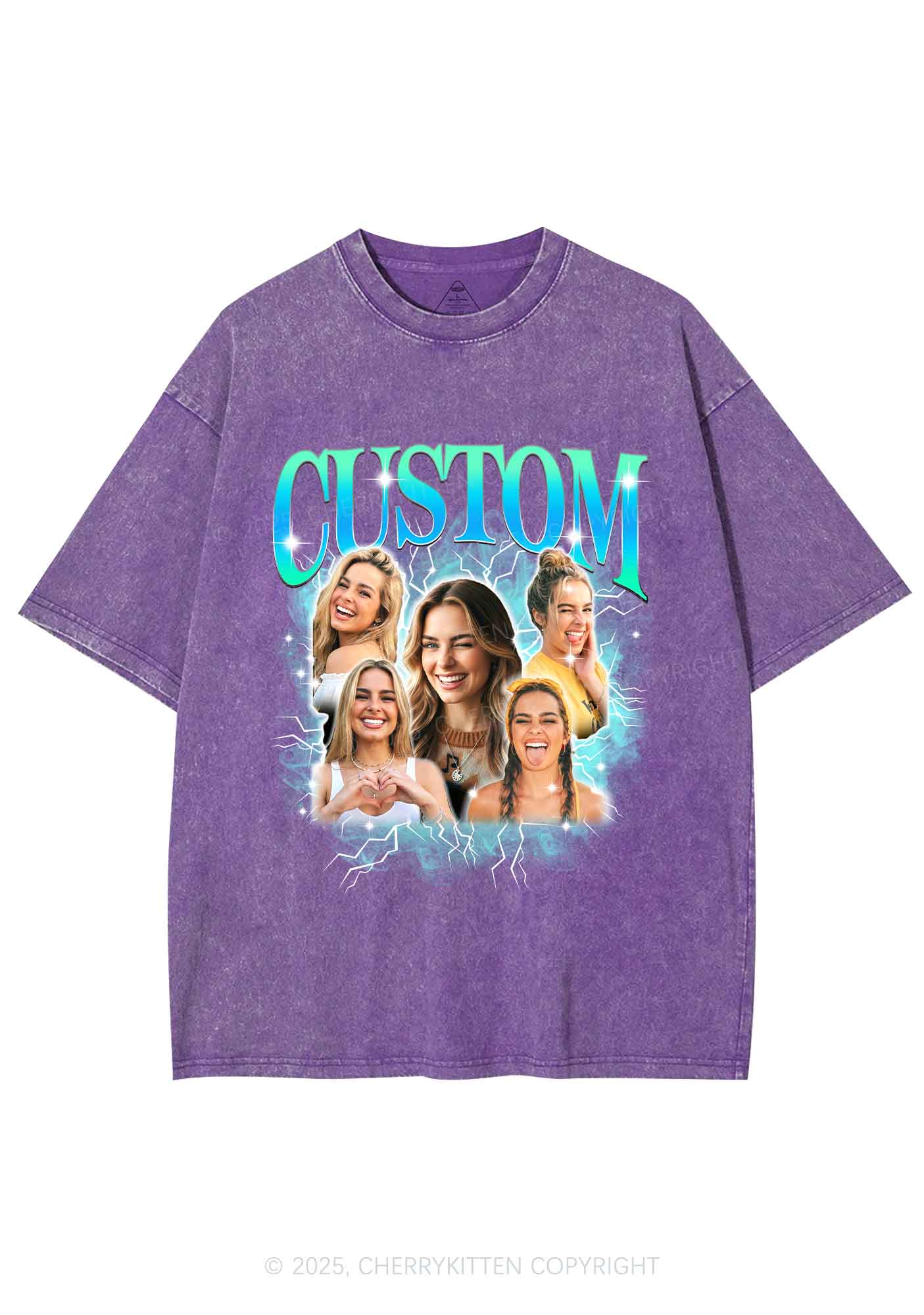 Custom Collage Portrait Y2K Shirts Washed Tee Cherrykitten
