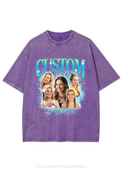 Custom Collage Portrait Y2K Shirts Washed Tee Cherrykitten
