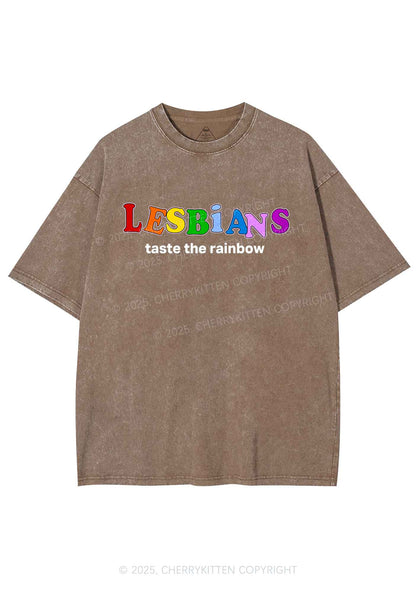 Lesbians Taste The Rainbow Y2K Shirts Washed Tee Cherrykitten