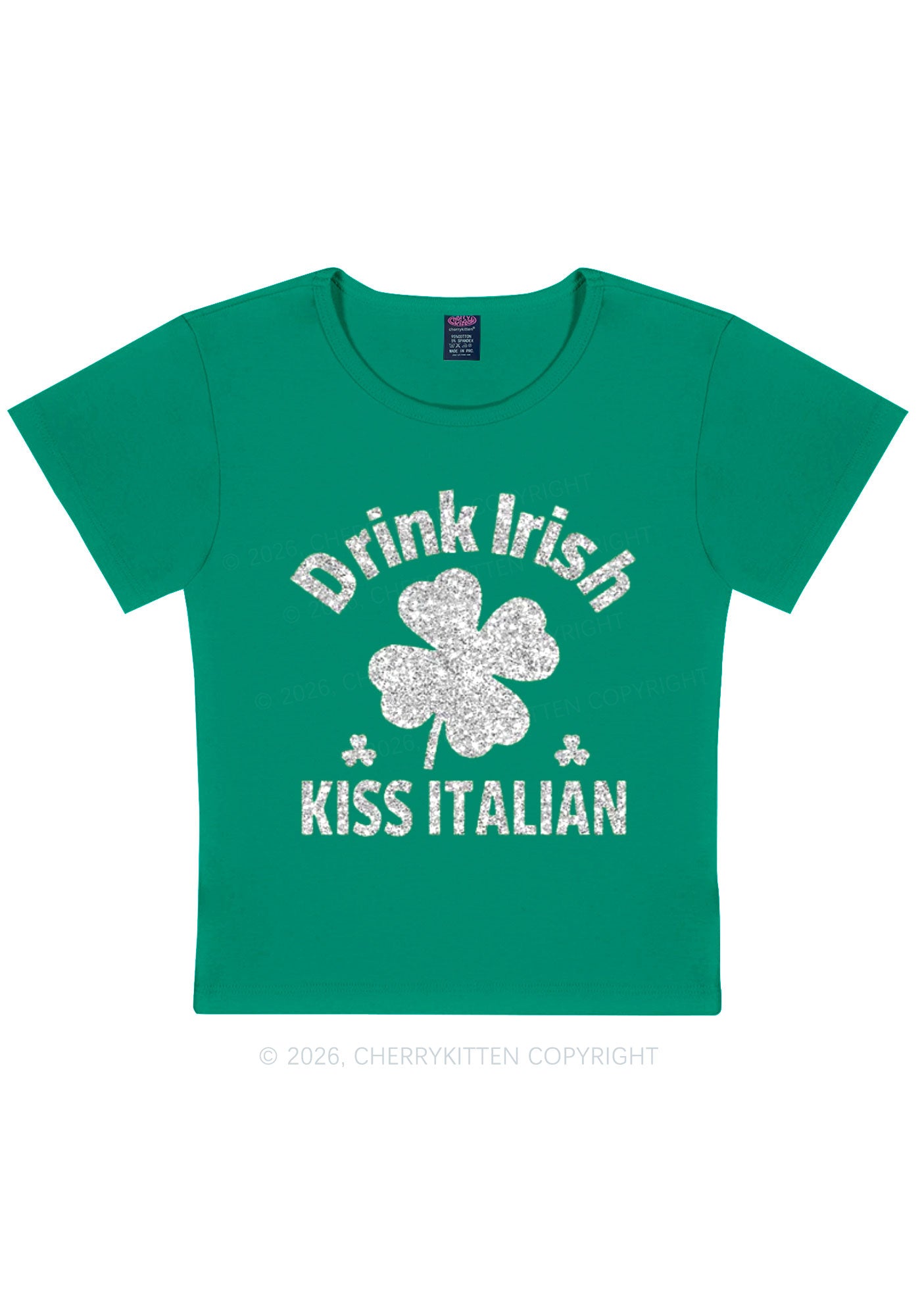 Glitter Drink Irish Kiss Italian St Patricks Y2K Baby Tee Cherrykitten