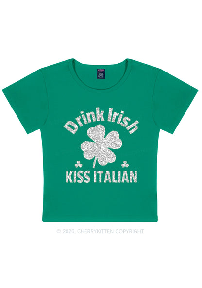 Glitter Drink Irish Kiss Italian St Patricks Y2K Baby Tee Cherrykitten