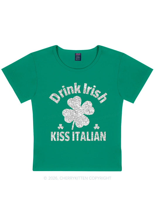 Glitter Drink Irish Kiss Italian St Patricks Y2K Baby Tee Cherrykitten