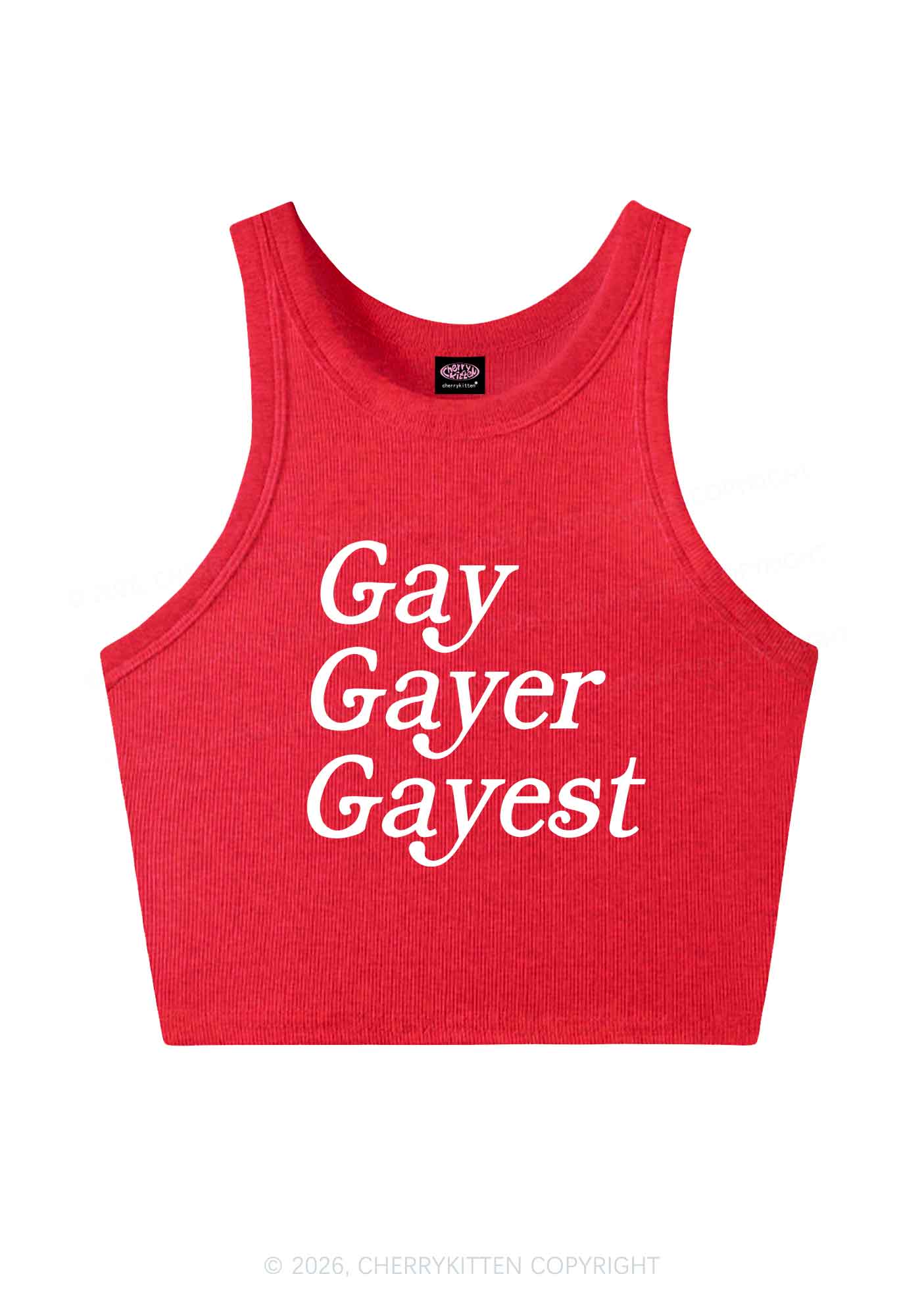 Gay Gayer Gayest Pride Y2K Crop Tank Top Cherrykitten