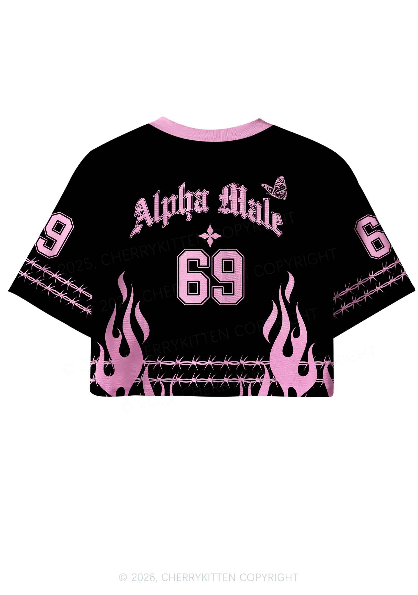 Pink Alpha Male Butterfly Pride Y2K Crop Sport Jersey Shirts Cherrykitten