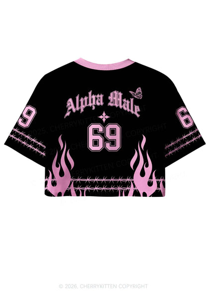 Pink Alpha Male Butterfly Pride Y2K Crop Sport Jersey Shirts Cherrykitten
