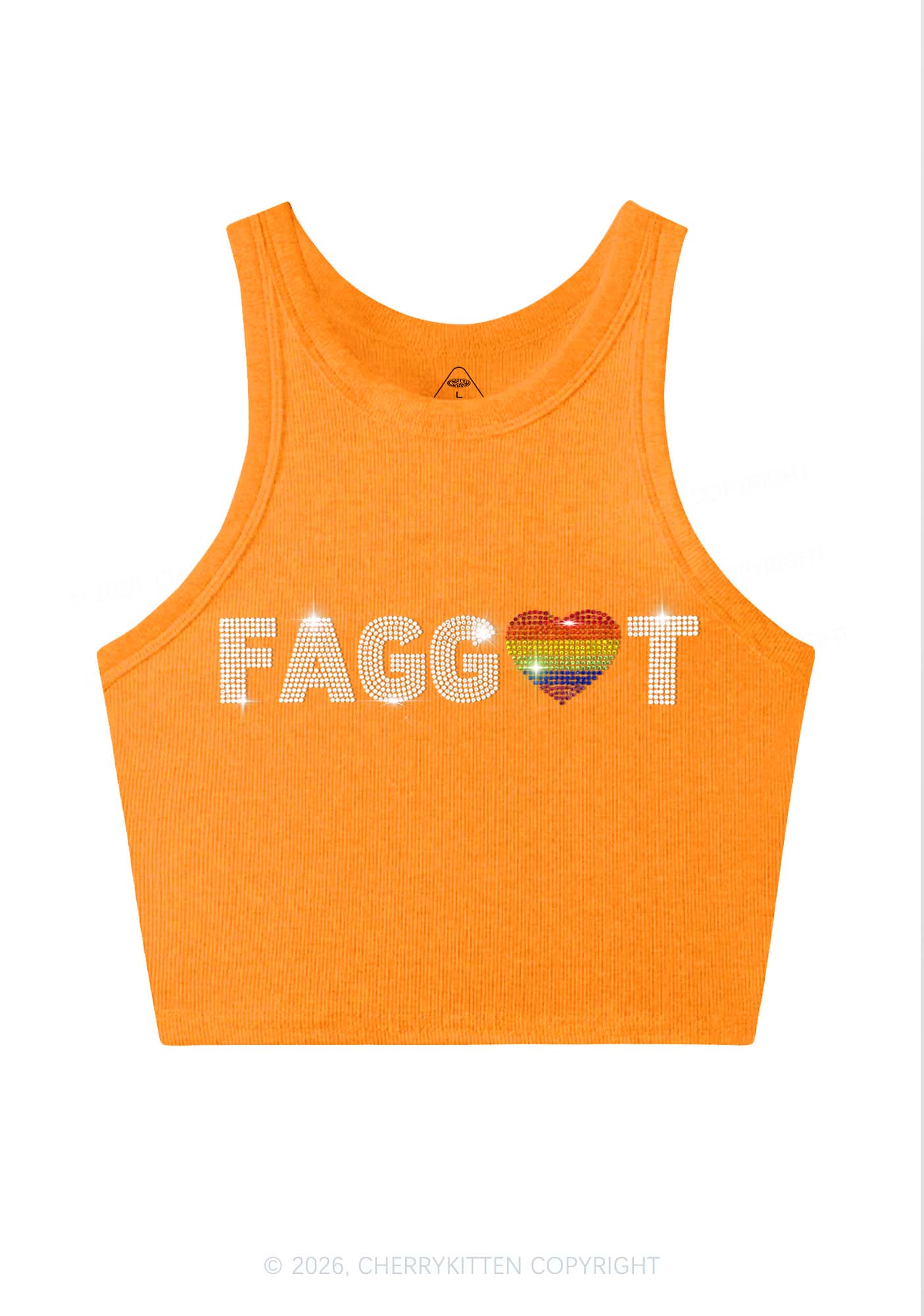 Rhinestone Rainbow Heart Faggot Pride Y2K Crop Tank Top Cherrykitten