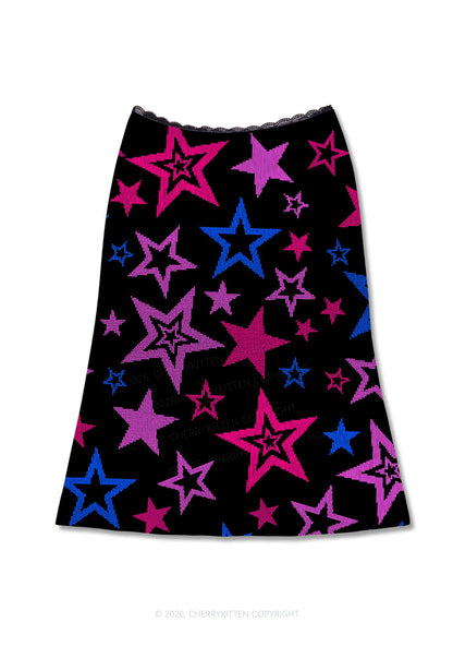 Bisexual Star Pride Y2K Print Midi Skirt Cherrykitten