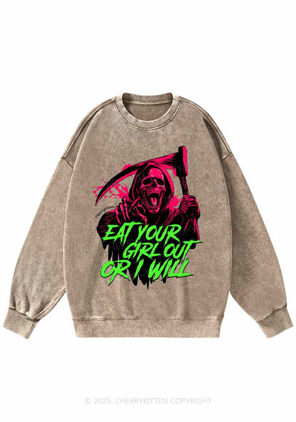 Hallowen Ghost Eat Your Girl Out Y2K Washed Sweatshirts Cherrykitten